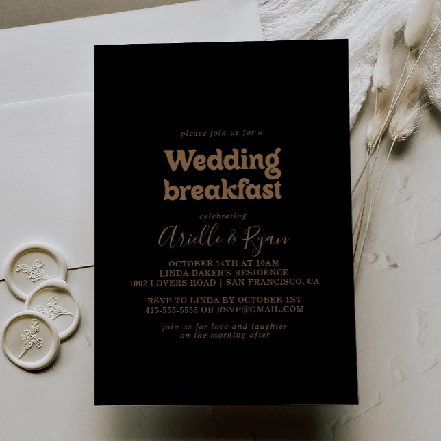 Black Gold Classic Minimal Wedding Breakfast Invitation (Creator Uploaded)