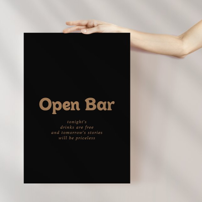 Black Gold Classic Minimal Wedding Open Bar Sign (Creator Uploaded)
