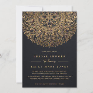 BLACK GOLD CLASSIC ORNATE MANDALA BRIDAL SHOWER INVITATION