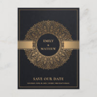 BLACK GOLD CLASSIC ORNATE MANDALA SAVE THE DATE
