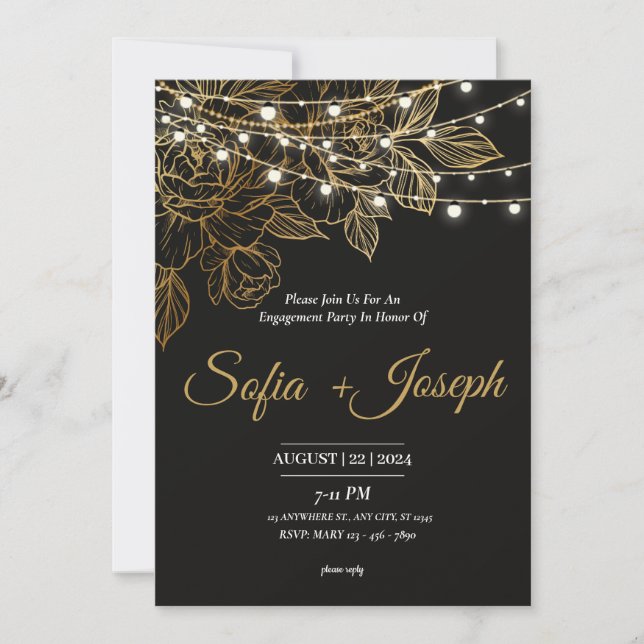 Black Gold Classy white  Modern Elegant Invitation (Front)