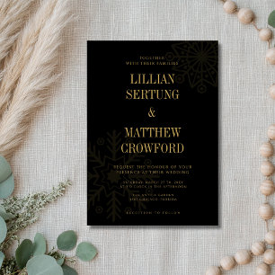 Black & Gold Clean Snowflake Winter Wedding Invitation