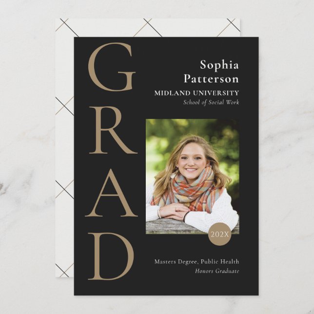 Black Gold College Graduate Photo  Announcement (Front/Back)