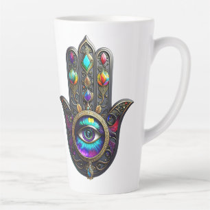 Black Gold Colorful Hamsa w/ Sapphire Third Eye  Latte Mug