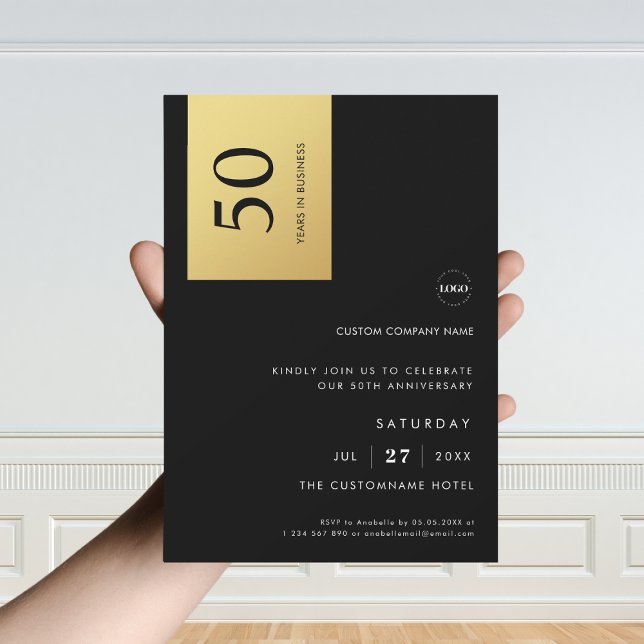 Black Gold Colour Block Business Anniversary Party Invitation (Creator Uploaded)