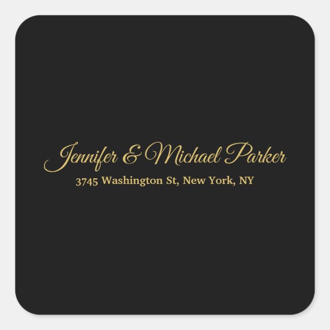 Black & Gold Colour Modern Creative Script Family Square Sticker (Front)