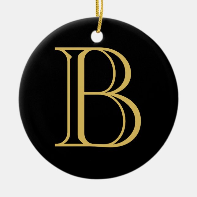 Black Gold Colour Monogram Professional Calligraph Ceramic Ornament (Front)