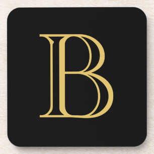 Black Gold Colour Monogram Professional Calligraph Coaster