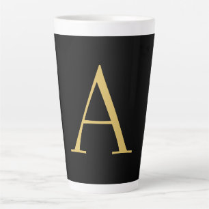 Black Gold Colour Monogram Professional Latte Mug