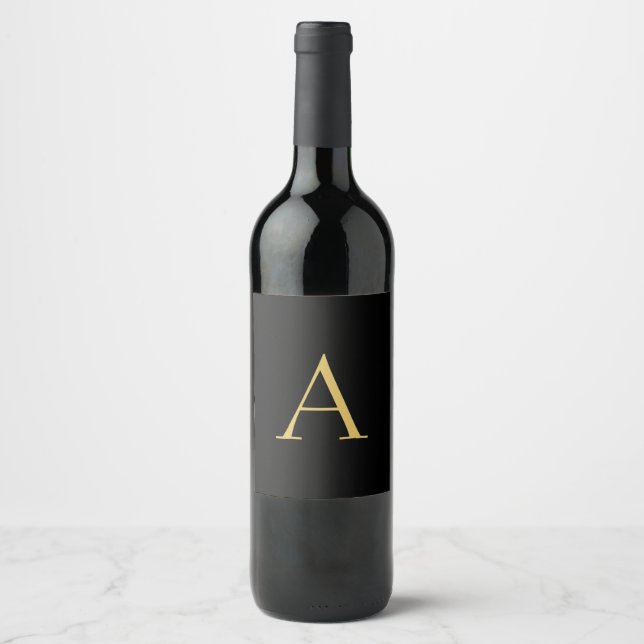 Black Gold Colour Monogram Professional Wine Label (Front)