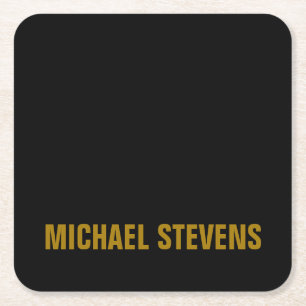 Black Gold Colour Professional Add Name Square Paper Coaster