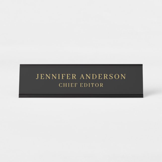 Black & Gold Colour Professional Modern Plain Desk Name Plate (Front)