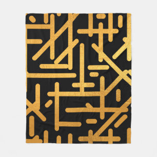 Black Gold coloured abstract lines pattern Fleece Blanket
