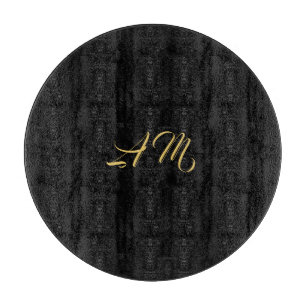 Black Gold Colours Monogram Initial Calligraphy Cutting Board