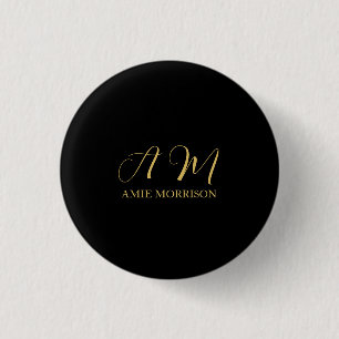 Black Gold Colours Monogram Initial Letter Name 3 Cm Round Badge