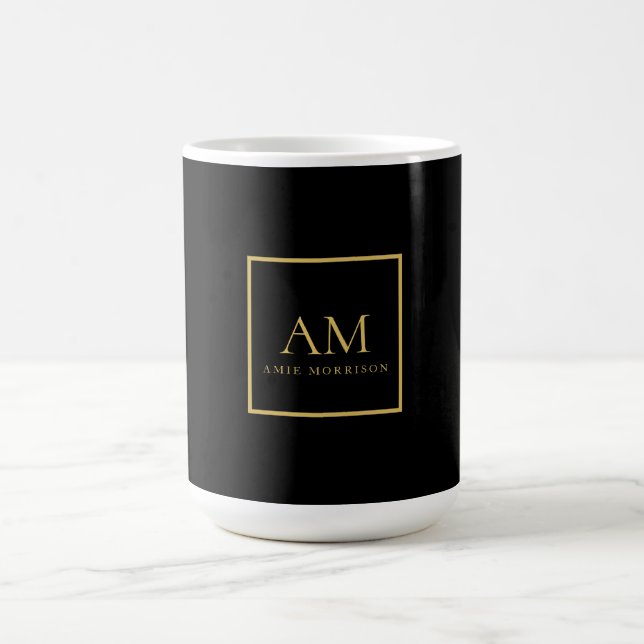 Black Gold Colours Monogram Initial Letter Name Coffee Mug (Center)