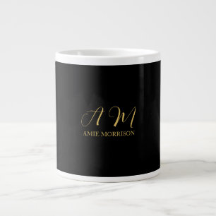 Black Gold Colours Monogram Initial Letter Name Large Coffee Mug