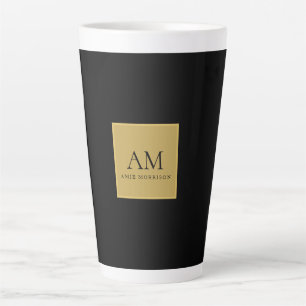 Black Gold Colours Monogram Initial Letter Name Latte Mug