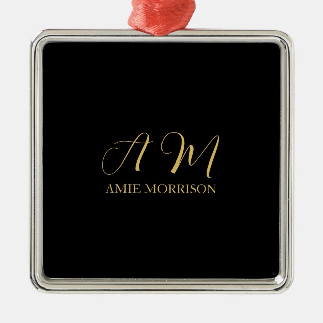 Black Gold Colours Monogram Initial Letter Name Metal Ornament (Front)
