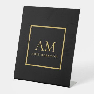 Black Gold Colours Monogram Initial Letter Name Pedestal Sign
