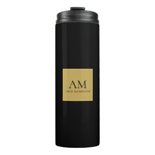 Black Gold Colours Monogram Initial Letter Name Thermal Tumbler