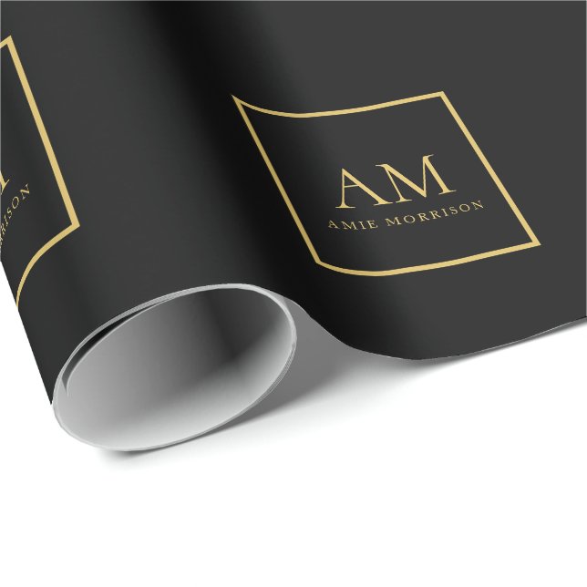 Black Gold Colours Monogram Initial Letter Name Wrapping Paper (Roll Corner)