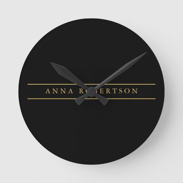 Black Gold Colours Professional Chic Minimalist Round Clock (Front)
