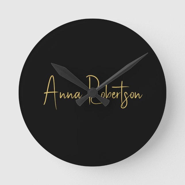 Black Gold Colours Professional Trendy Calligraphy Round Clock (Front)