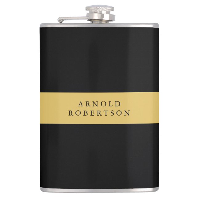 Black Gold Colours Professional Trendy Minimalist Hip Flask (Front)