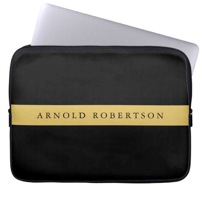 Black Gold Colours Professional Trendy Minimalist Laptop Sleeve (Front)
