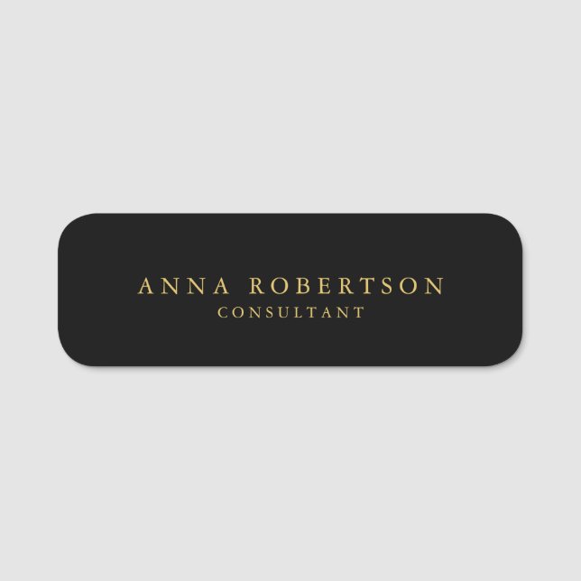 Black Gold Colours Professional Trendy Minimalist Name Tag (Front)