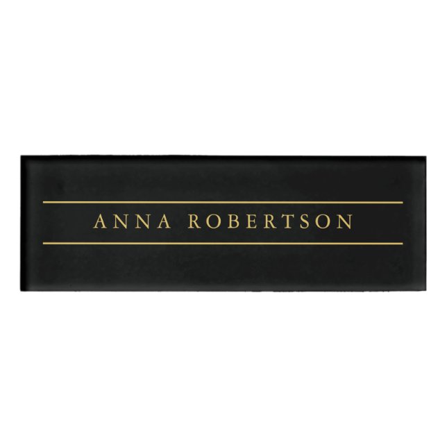 Black Gold Colours Professional Trendy Minimalist Name Tag (Front)