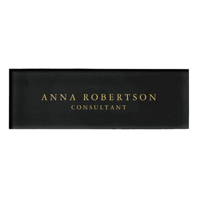 Black Gold Colours Professional Trendy Minimalist Name Tag (Front)