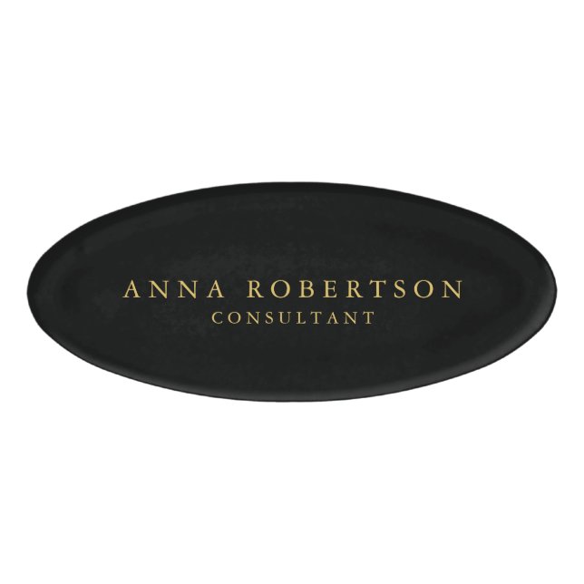 Black Gold Colours Professional Trendy Minimalist Name Tag (Front)