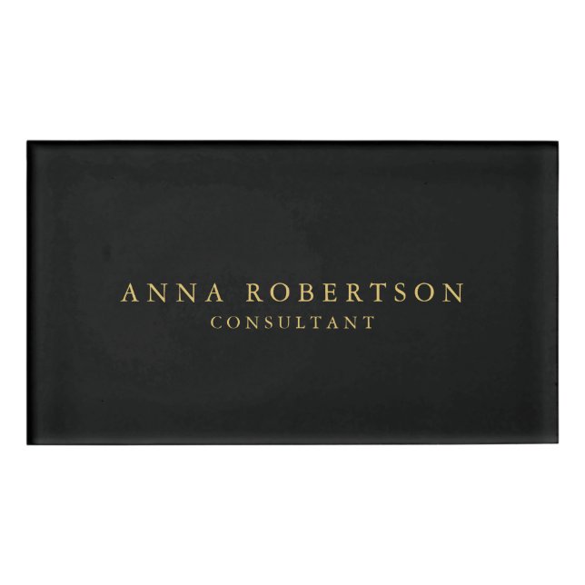 Black Gold Colours Professional Trendy Minimalist Name Tag (Front)
