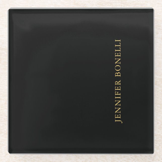 Black Gold Colours Professional Trendy Modern Plai Glass Coaster (Front)