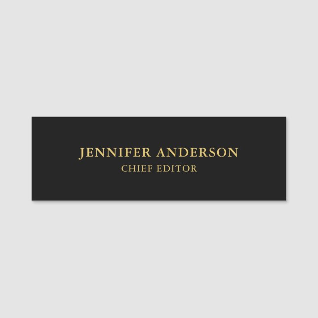 Black Gold Colours Professional Trendy Modern Plai Name Tag (Front)