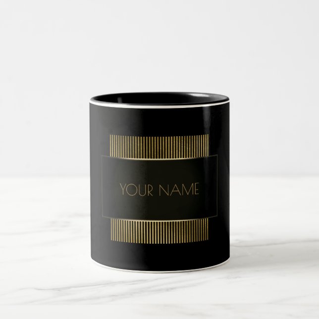 Black Gold Conceptual Minimal Name Geometry Two-Tone Coffee Mug (Center)