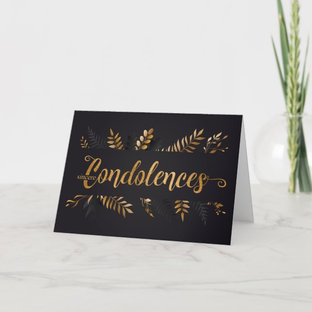 Black Gold Condolences Simple Elegant Botanical Card (Front)