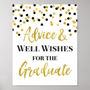 Black Gold Confetti Advice for Graduate Sign