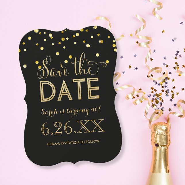 Black Gold Confetti Any Occasion Save the Date (Creator Uploaded)