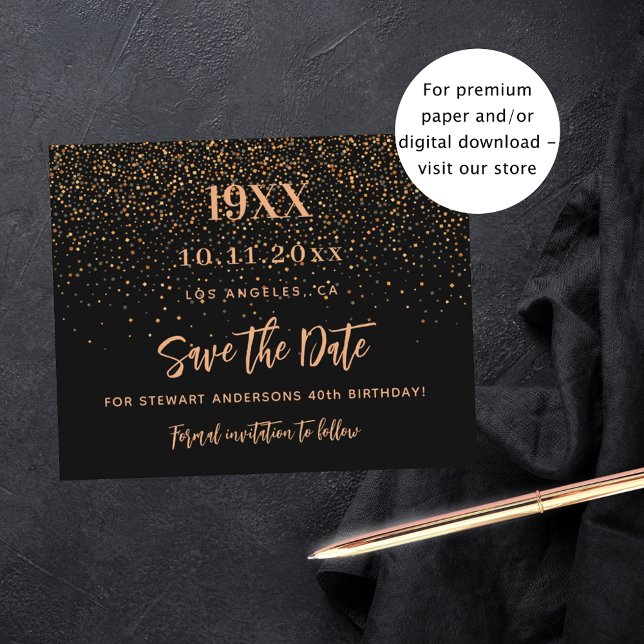 Black gold confetti birthday budget save the date flyer (Creator Uploaded)