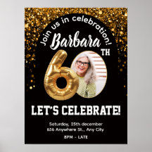 Black Gold Confetti Birthday Invite 60th