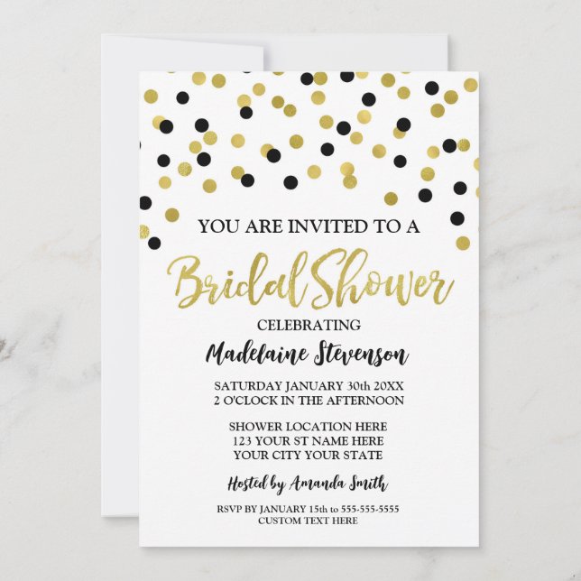 Black Gold Confetti Bridal Shower Invitation (Back)