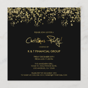 Black & Gold Confetti Company Christmas Dinner Invitation