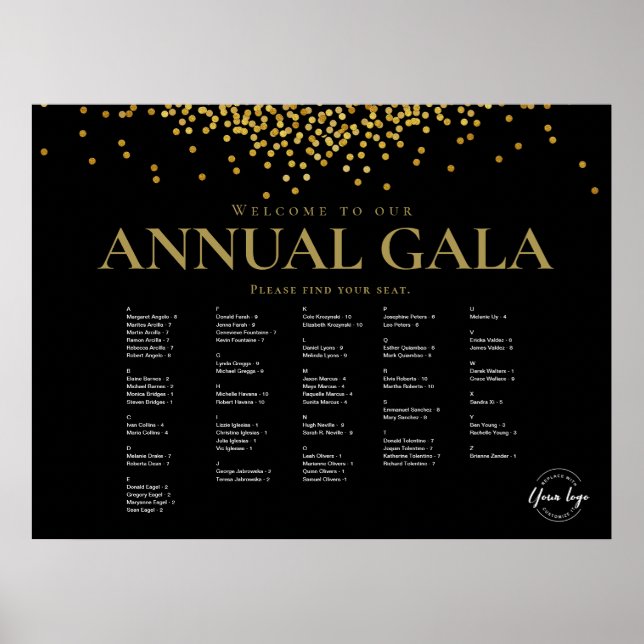 Black Gold confetti Company Event seating chart (Front)