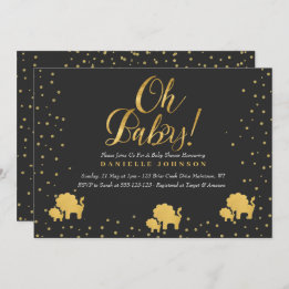Black & Gold Confetti, Cute gold lion Baby Shower Invitation