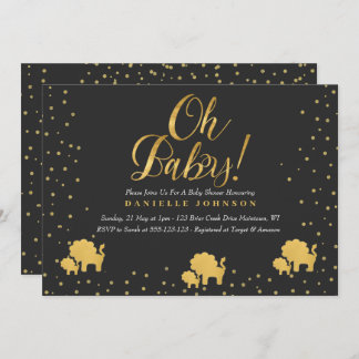 Black & Gold Confetti, Cute gold lion Baby Shower Invitation
