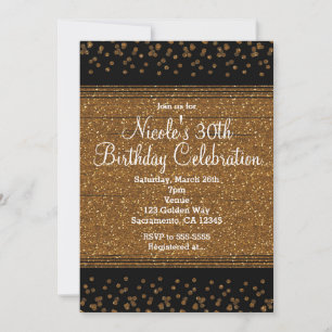 Black & Gold Confetti Dots Glam Party Invitations