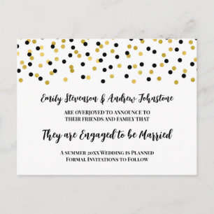 Black Gold Confetti Engagement Announcement
